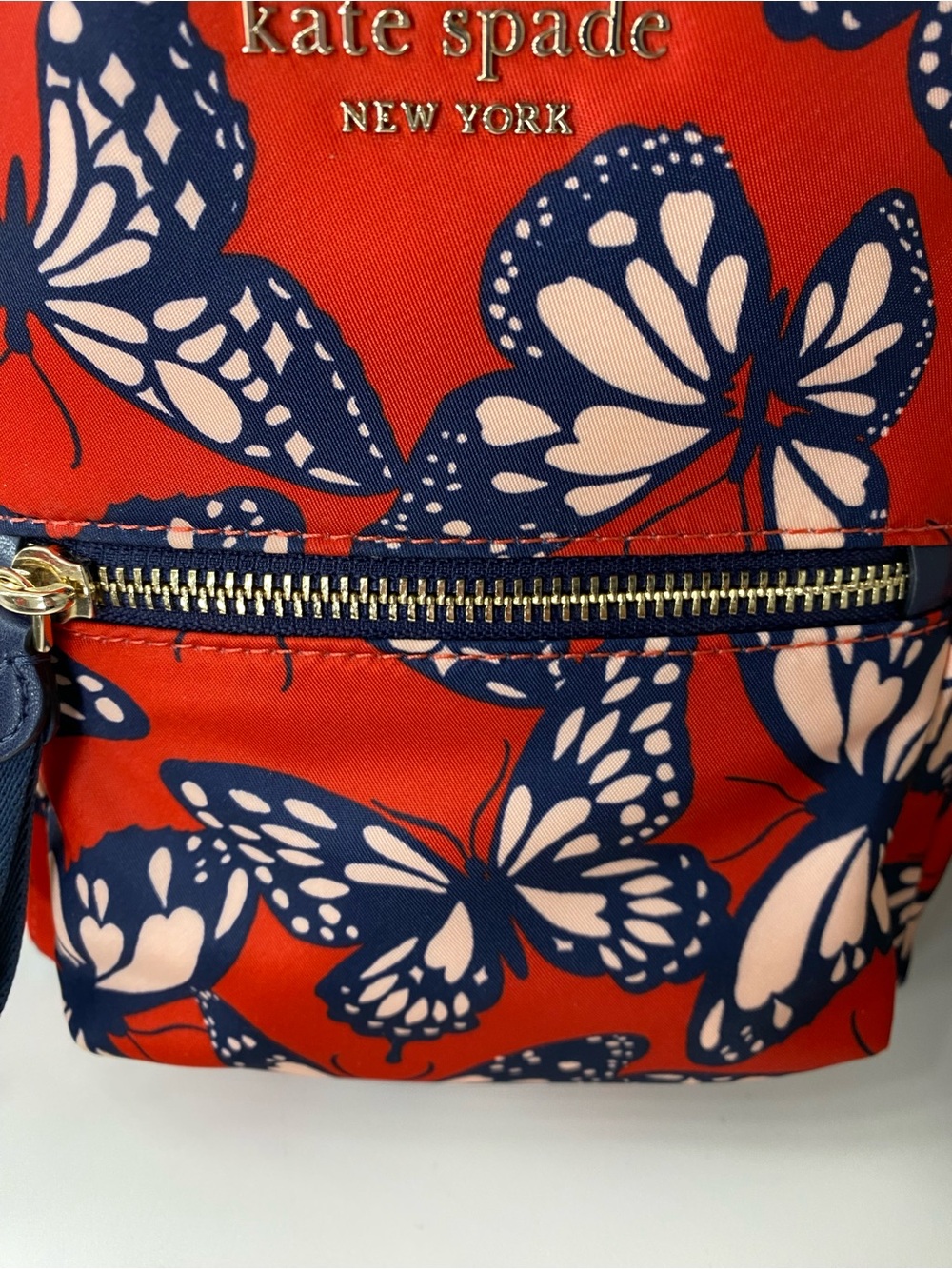 kate spade Red Butterfly Mini Backpack with Navy Accents purse - Picture 3 of 8
